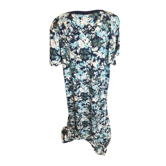 Cuddl Duds Navy Blue Floral Lounge Dress Short Sleeve Slit Hem - Size 3X - Picture 3 of 4